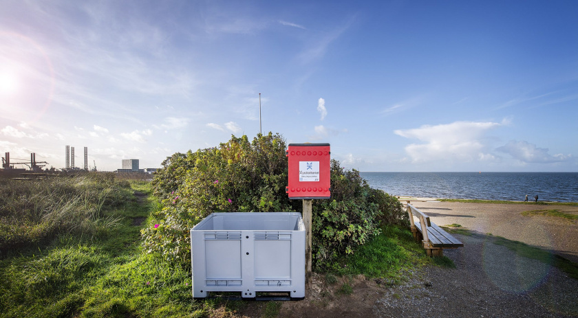A 'Coastal Lottery' collection point on a beach in Esbjerg, Denmark.