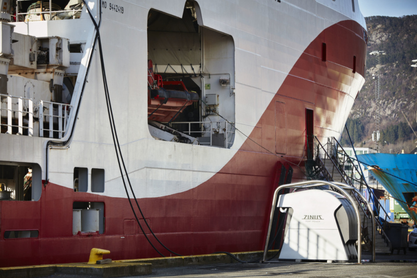 A ship in Bergen, Norway plugged into a shore side power supply.